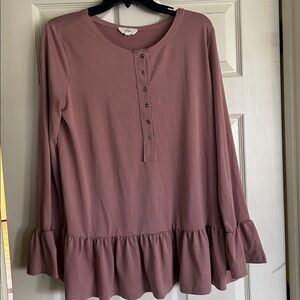 Entro Women’s Dusty Mauve Bell Sleeve Ruffled Tunic